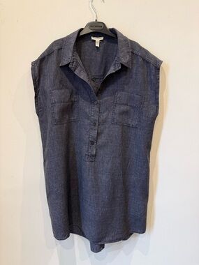 Eileen Fisher Indigo Denim-Effect Sleeveless Shift Dress